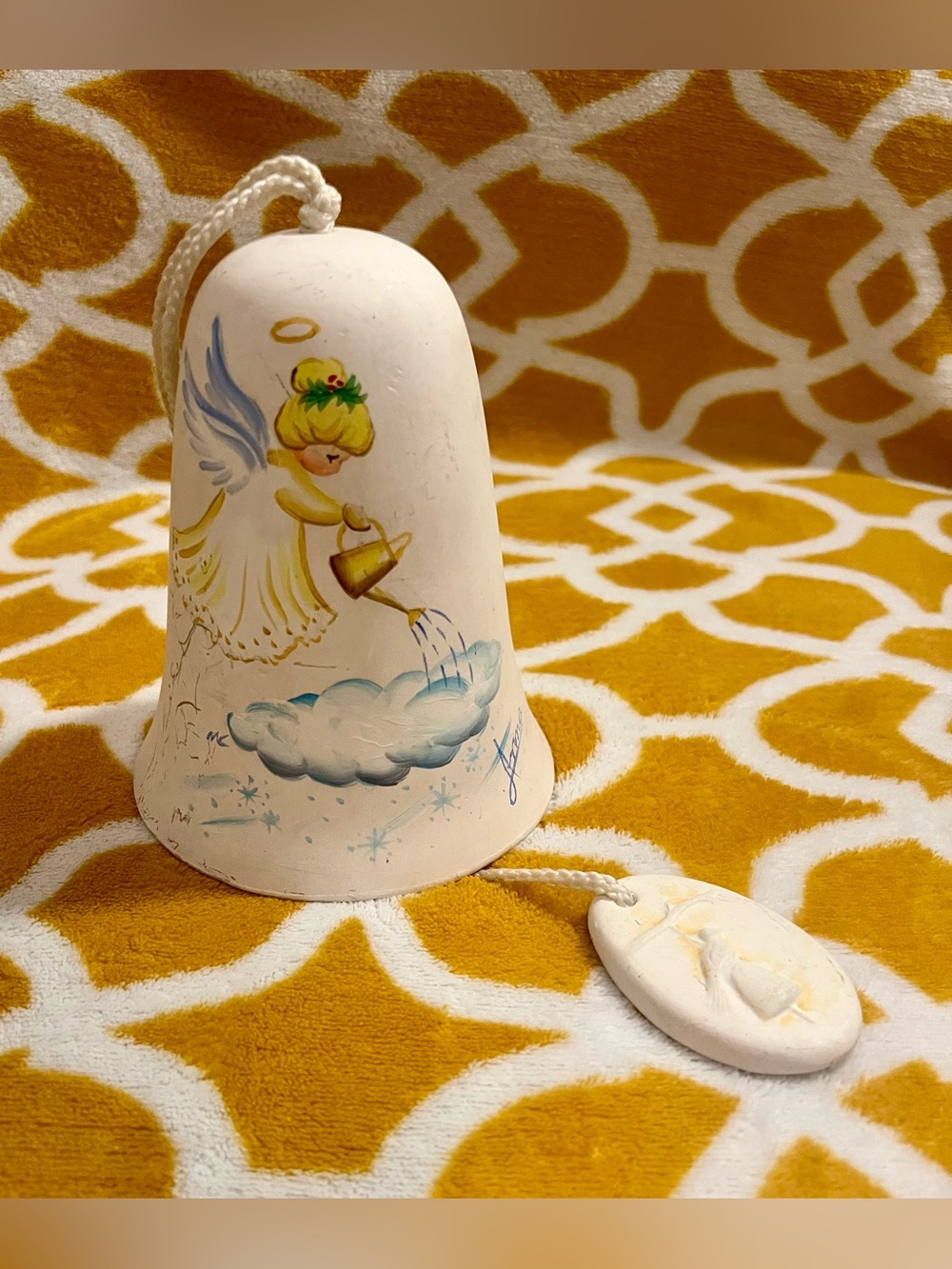 Hand-Painted White Angel Bell Ornament - Home Holiday Decor